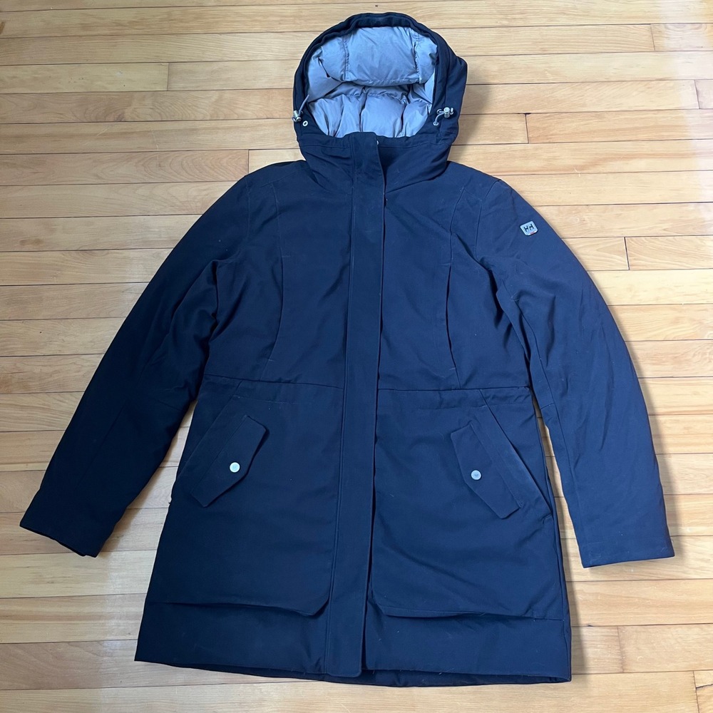 Helly Hansen Aden Down Parka Black Insulated Hooded Winter Jacket Womens Large